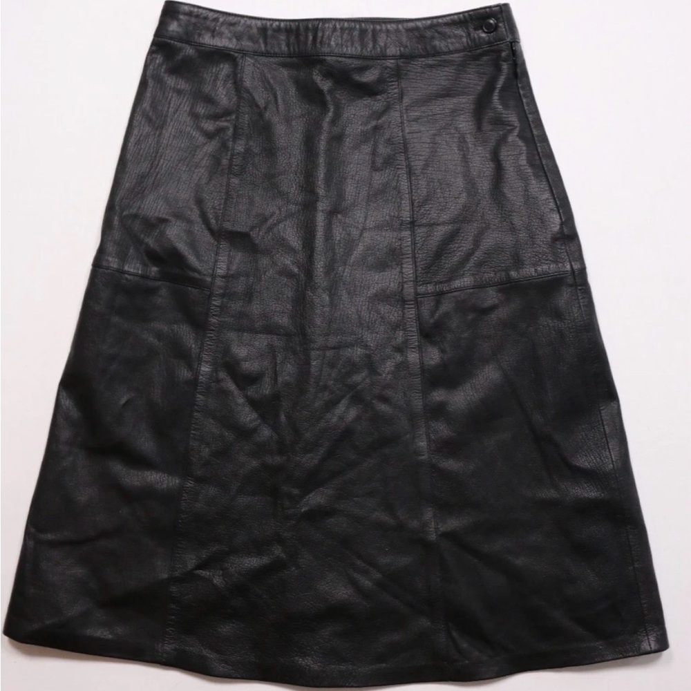 Massimo Dutti Black A-Line knee length Sheep Leather Skirt M medium